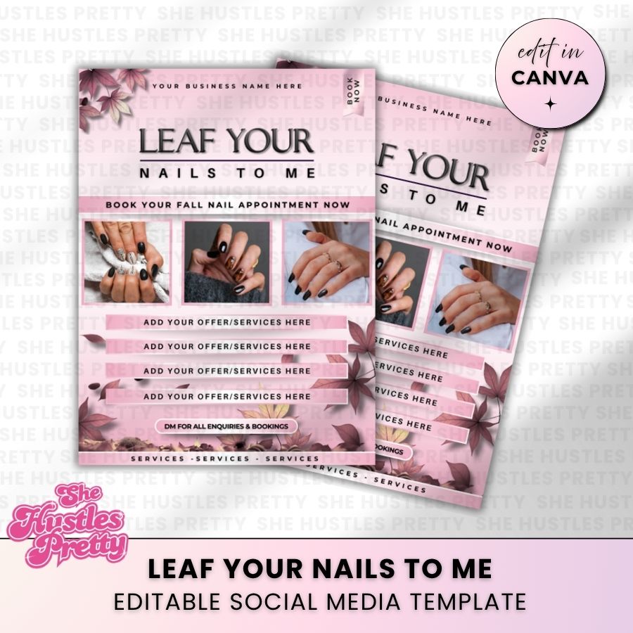 Leaf your nails to me Template | White & Pink | For Nail Technicians