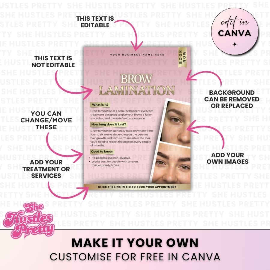 Brow Lamination - What is it? | Social Media Templates | Baby Pink & Gold