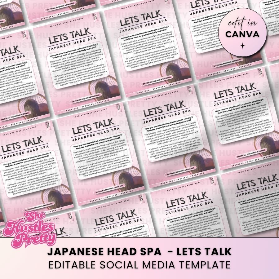 Let's Talk Japanese Head Spa Post for Social Media | White & Pink | For Massage Therapists