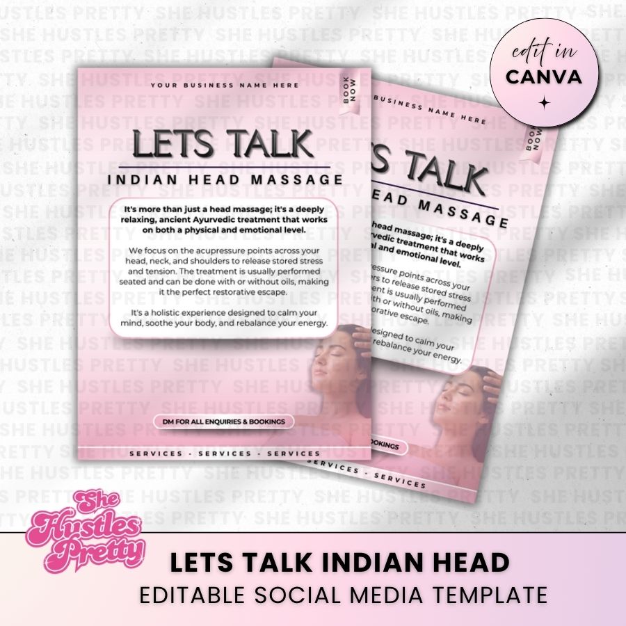 Let's Talk Indian Head Massage for Social Media | White & Pink | For Massage Therapists