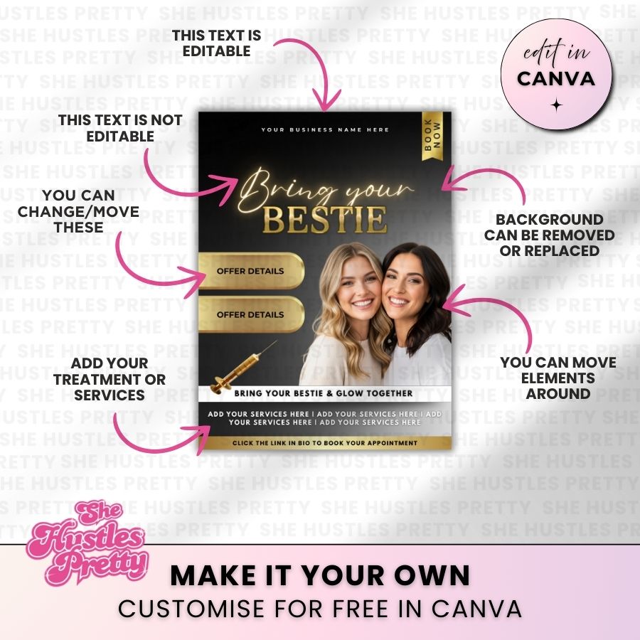 Bring your Bestie Template for Social Media | Beige & Gold | For Beauty Professionals
