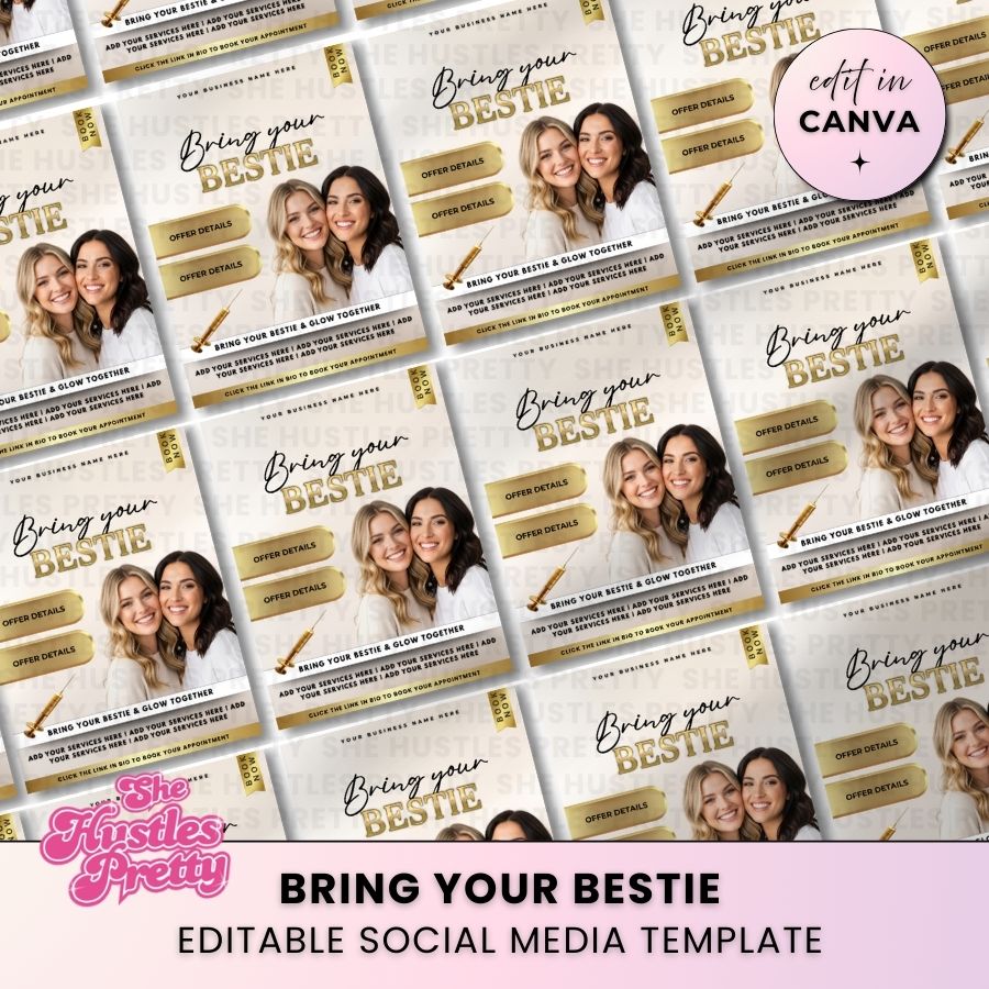 Bring your Bestie Template for Social Media | Beige & Gold | For Beauty Professionals