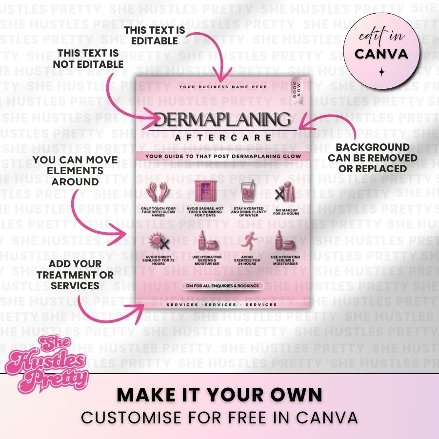 Dermaplaning Aftercare Social Media | White & Pink | For Skincare Specialists