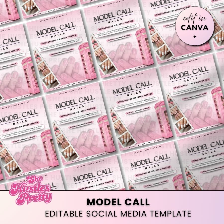 Model Call Template for Social Media | White & Pink | For Nail Technicians