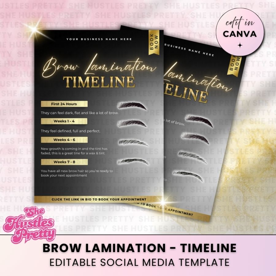 Brow Lamination - Timeline | Social Media Templates | Black & Gold Luxe