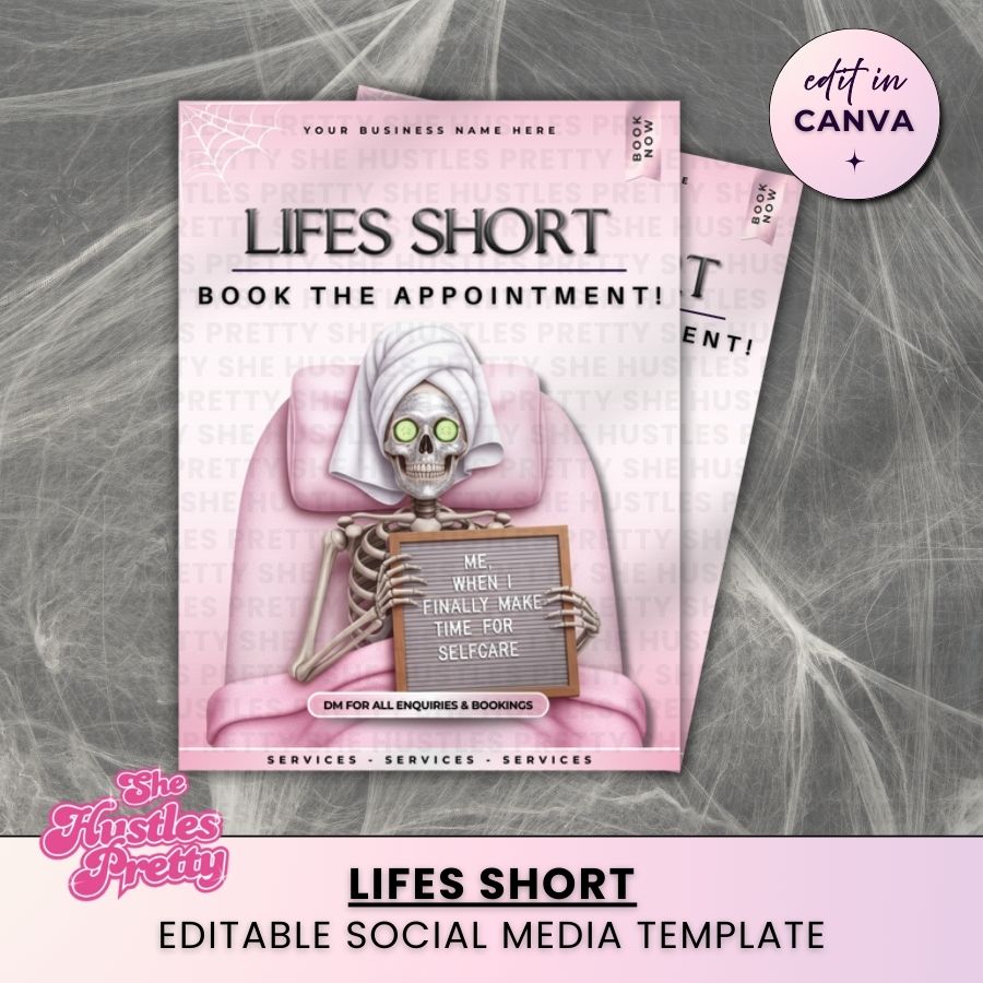 Lifes Short Funny Halloween Social Media | White & Pink | For Beauty Professionals