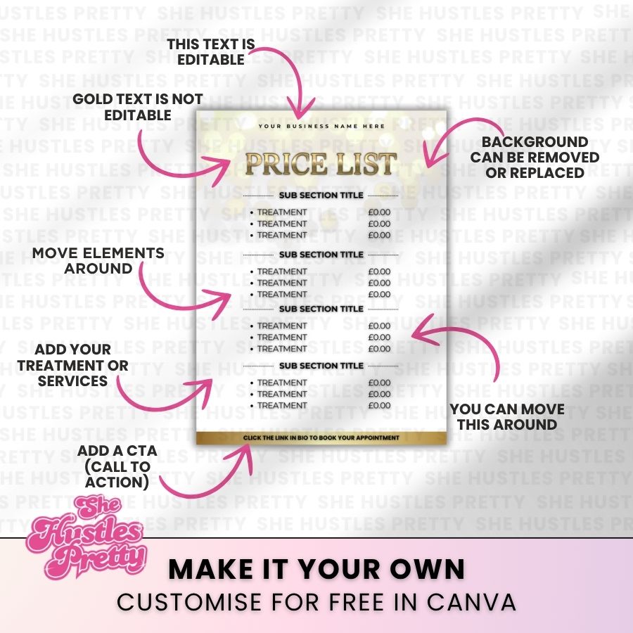 Price List Template for Social Media | White & Gold | For Beauty Professionals