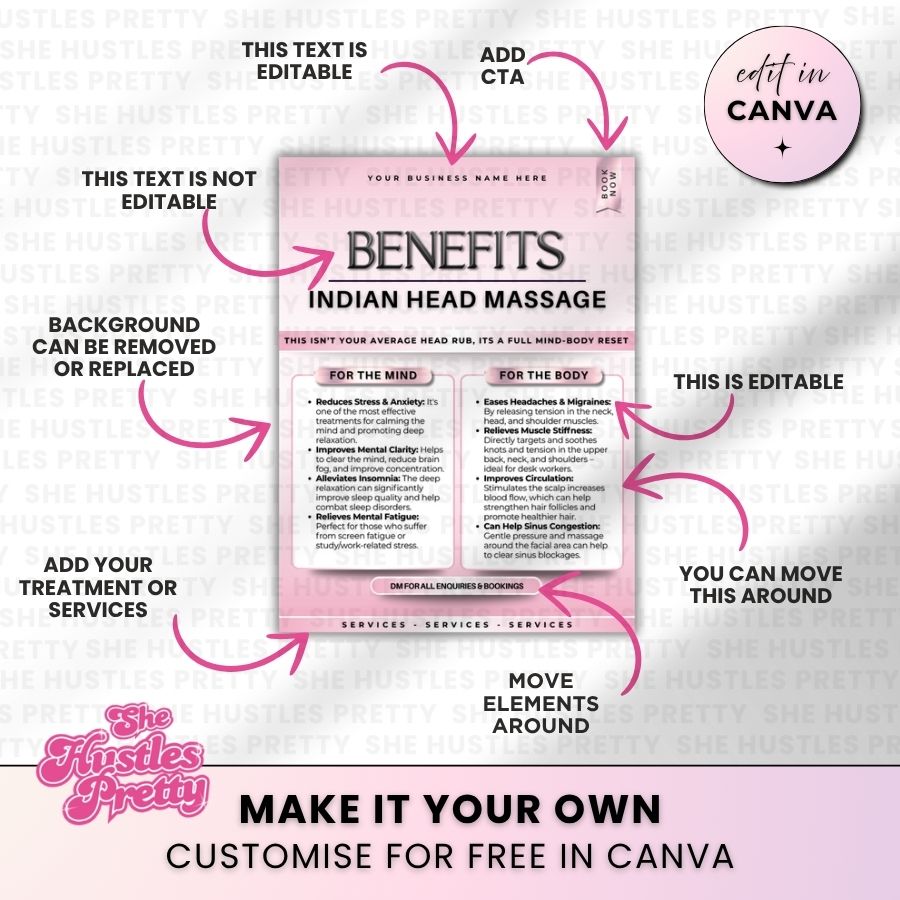 Benefits Indian Head Massage for Social Media | White & Pink | For Massage Therapists