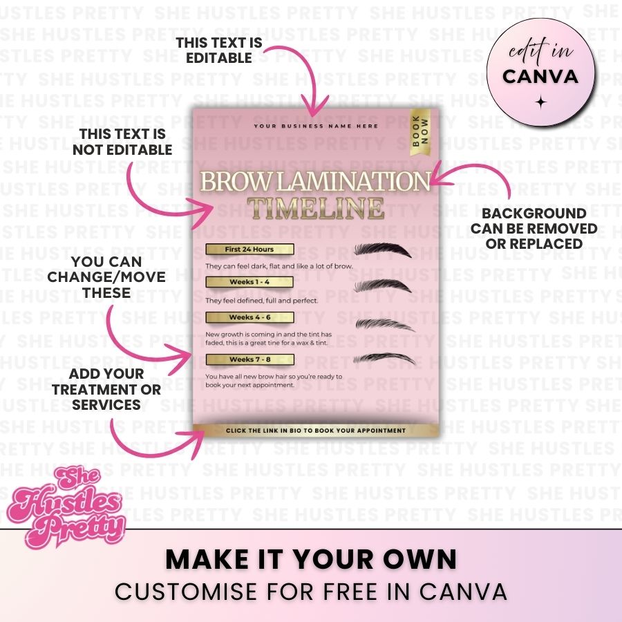 Brow Lamination - Timeline | Social Media Templates | Baby Pink & Gold