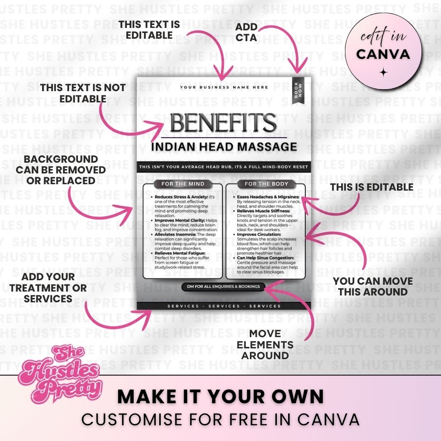 Benefits Indian Head Massage for Social Media | Monochrome | For Massage Therapists
