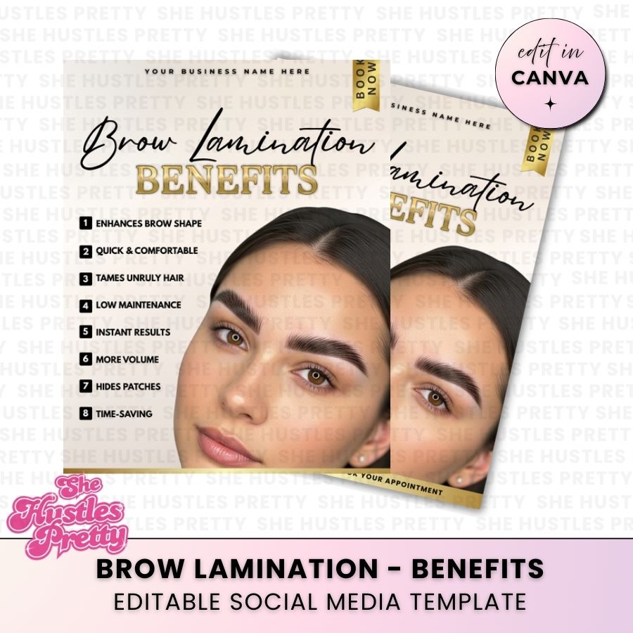 Brow Lamination - Benefits | Social Media Templates | Beige & Gold Luxe