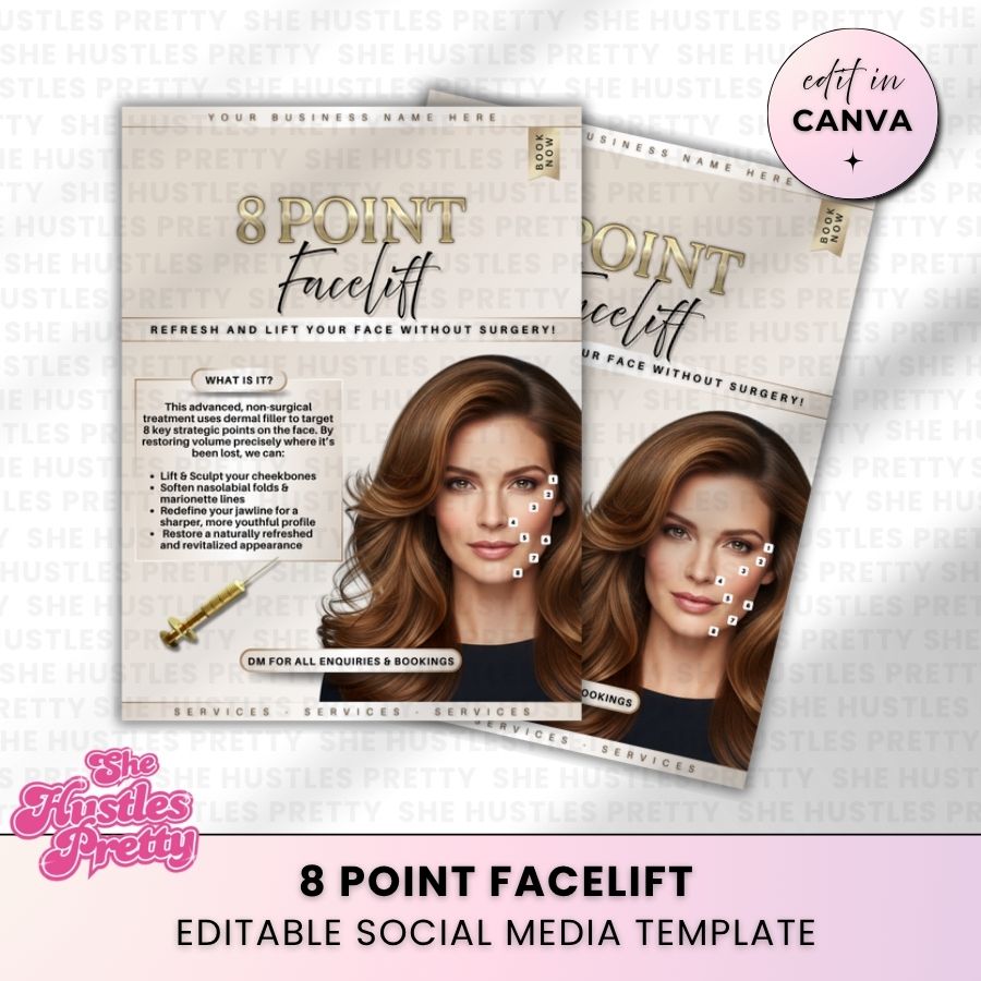 8 Point Face Lift  Anti-Wrinkle Template for Social Media | Golden Nude | For Aestheticians