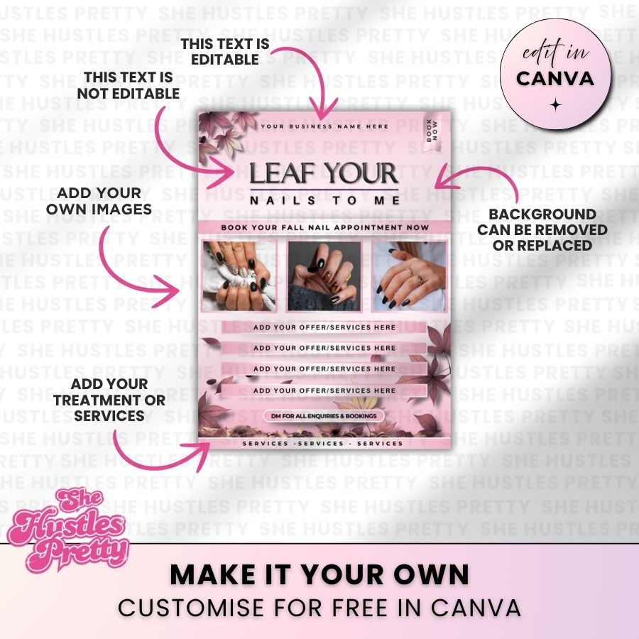 Leaf your nails to me Template | White & Pink | For Nail Technicians