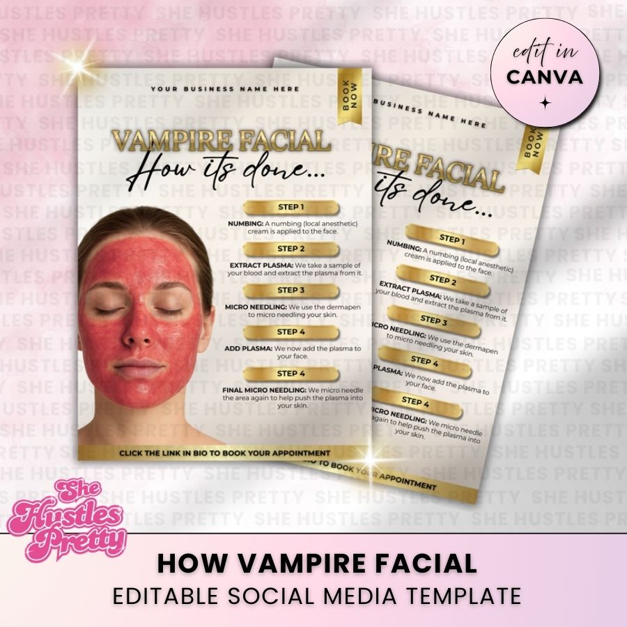 PRP Vampire Facial How Social Media Template | Beige & Gold Luxe | For Aestheticians