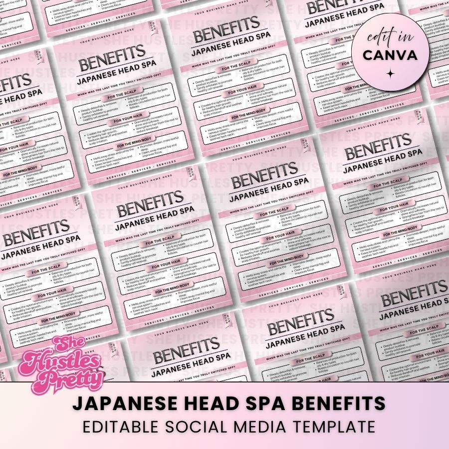 Japanese Head Spa Benefits for Social Media | White & Pink | For Massage Therapists