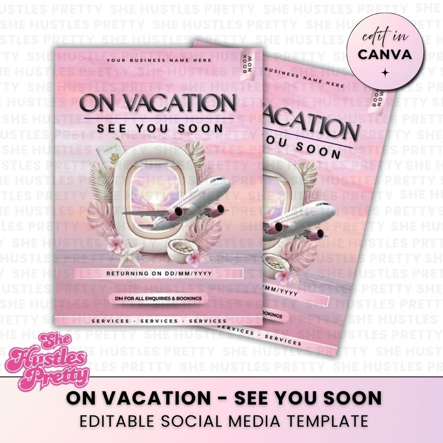 Out of Office Vacation Template for Social Media | White & Pink | For Beauty Professionals