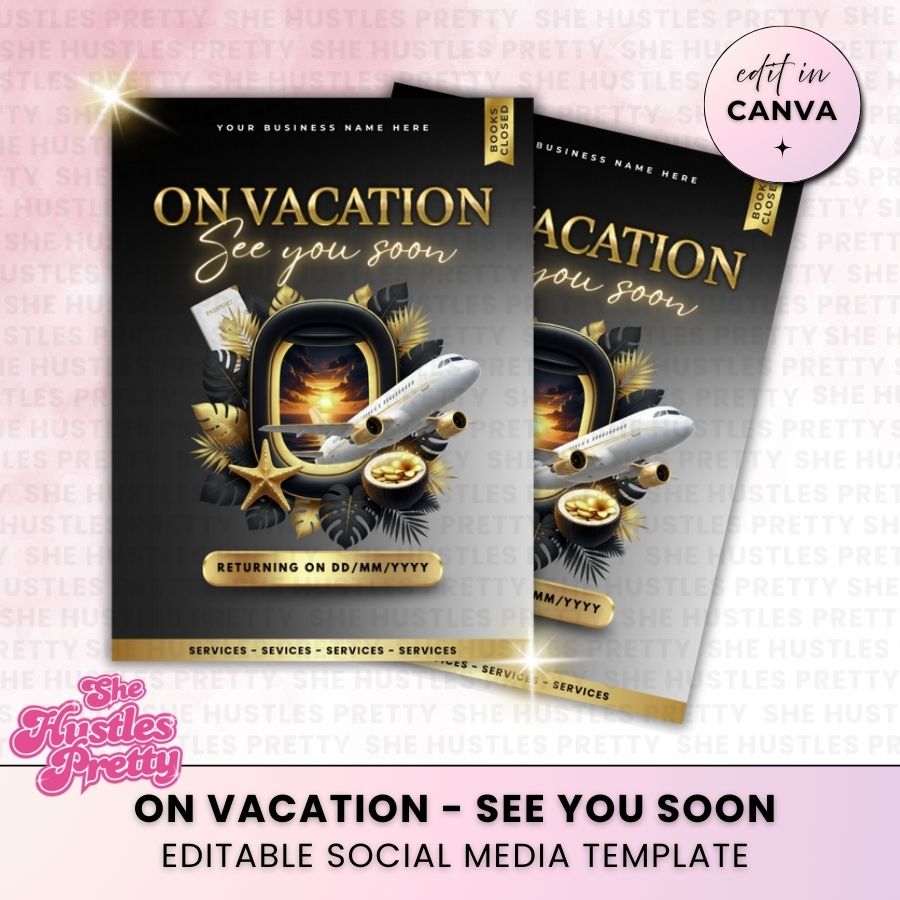 Out of Office Vacation Template for Social Media | Black & Gold | For Beauty Professionals