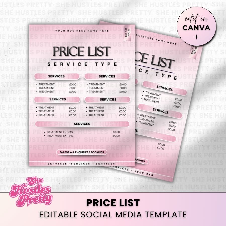 Price List Template for Social Media | White & Pink | For Beauty Professionals