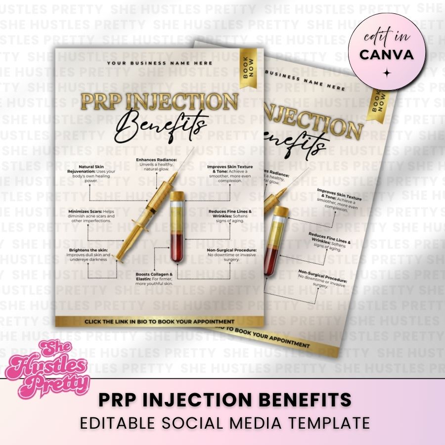 PRP Injection Benefits Social Media Template | Beige & Gold Luxe | For Aestheticians