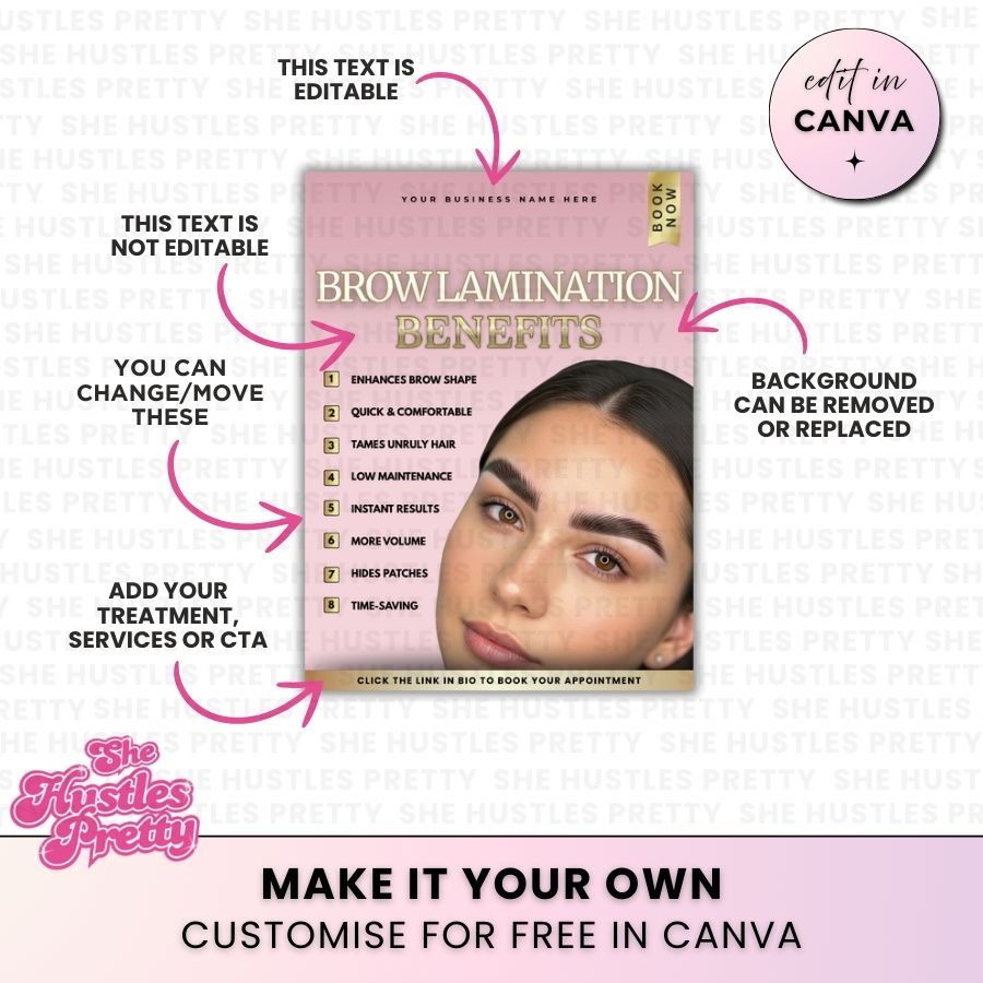 Brow Lamination - Benefits | Social Media Templates | Baby Pink & Gold