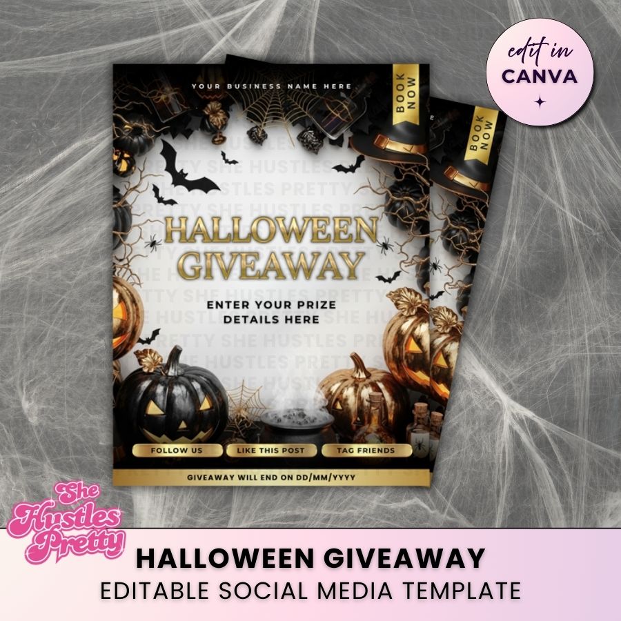 Halloween Giveaway Template | Black & Gold | For Beauty Professionals