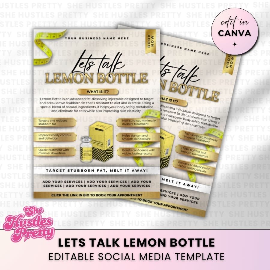 Lemon Bottle Template for Social Media | Beige & Gold Luxe | For Aestheticians