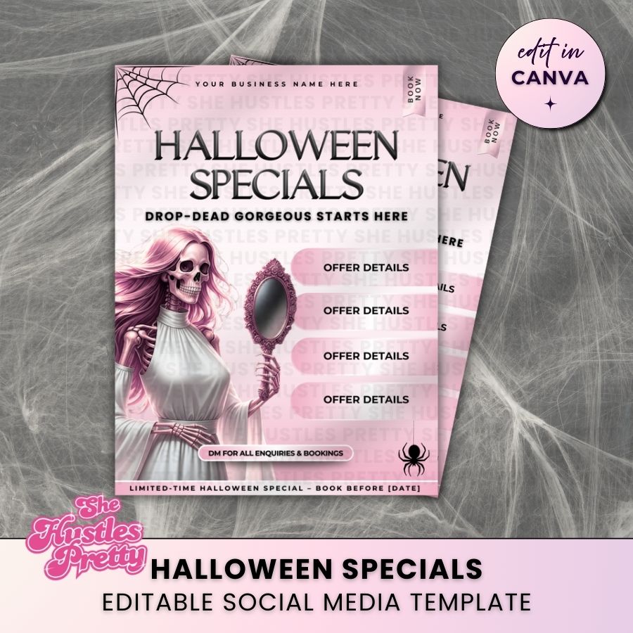 Halloween Specials Template for Social Media | White & Pink | For Beauty Professionals