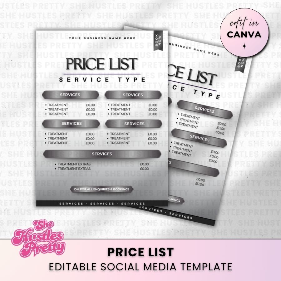 Price List Template for Social Media | Monochrome | For Beauty Professionals