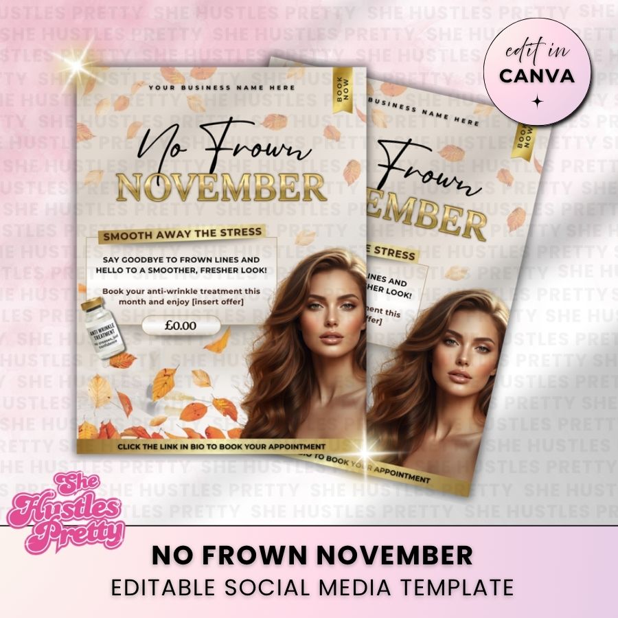No Frown November Autumn Template | Beige & Gold Luxe | For Aestheticians