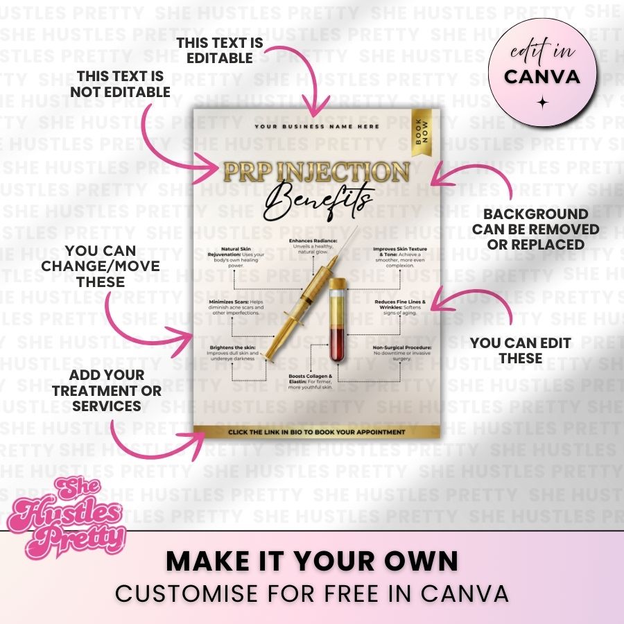 PRP Injection Benefits Social Media Template | Beige & Gold Luxe | For Aestheticians