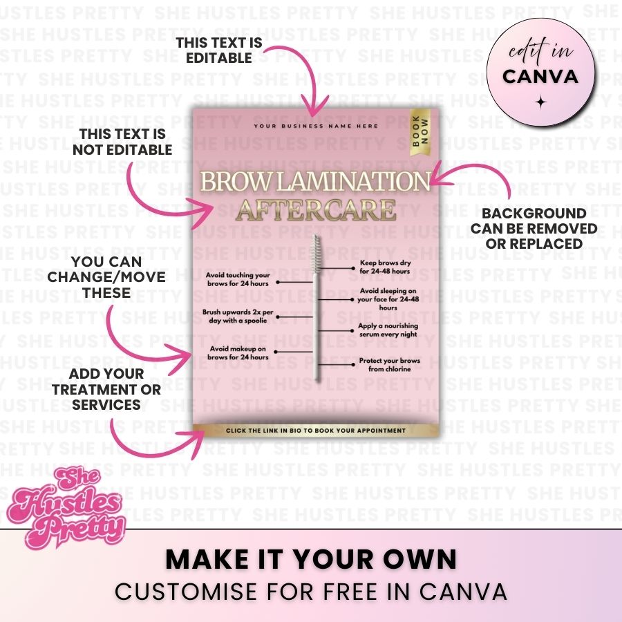 Brow Lamination - Aftercare | Social Media Templates | Baby Pink & Gold 