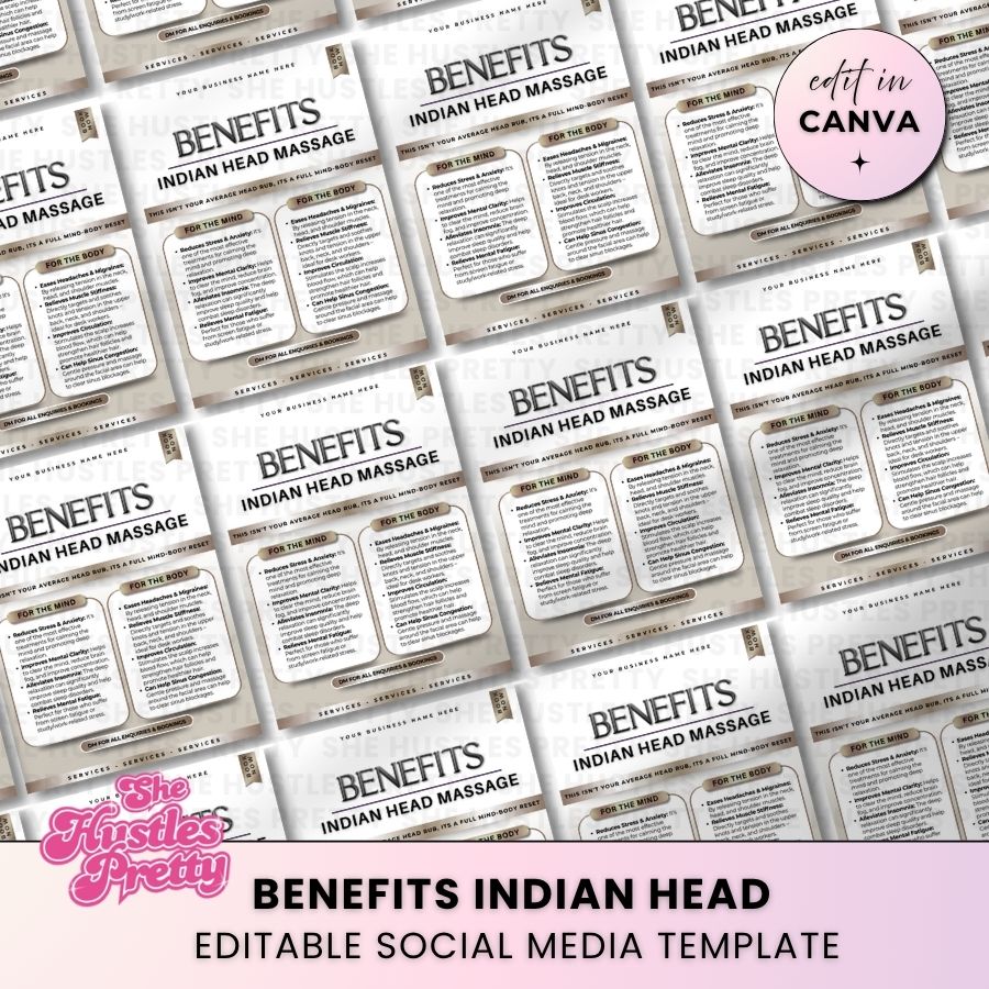 Benefits Indian Head Massage for Social Media | Smokey Beige | For Massage Therapists
