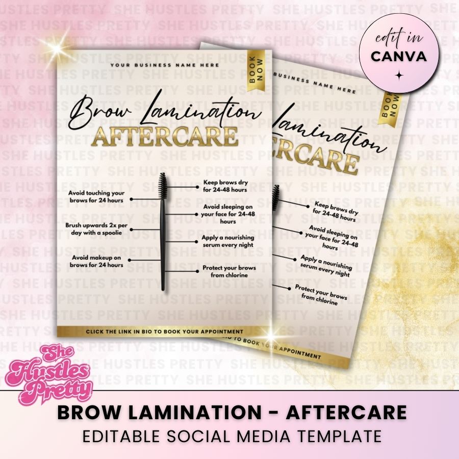 Brow Lamination - Aftercare | Social Media Templates | Beige & Gold Luxe