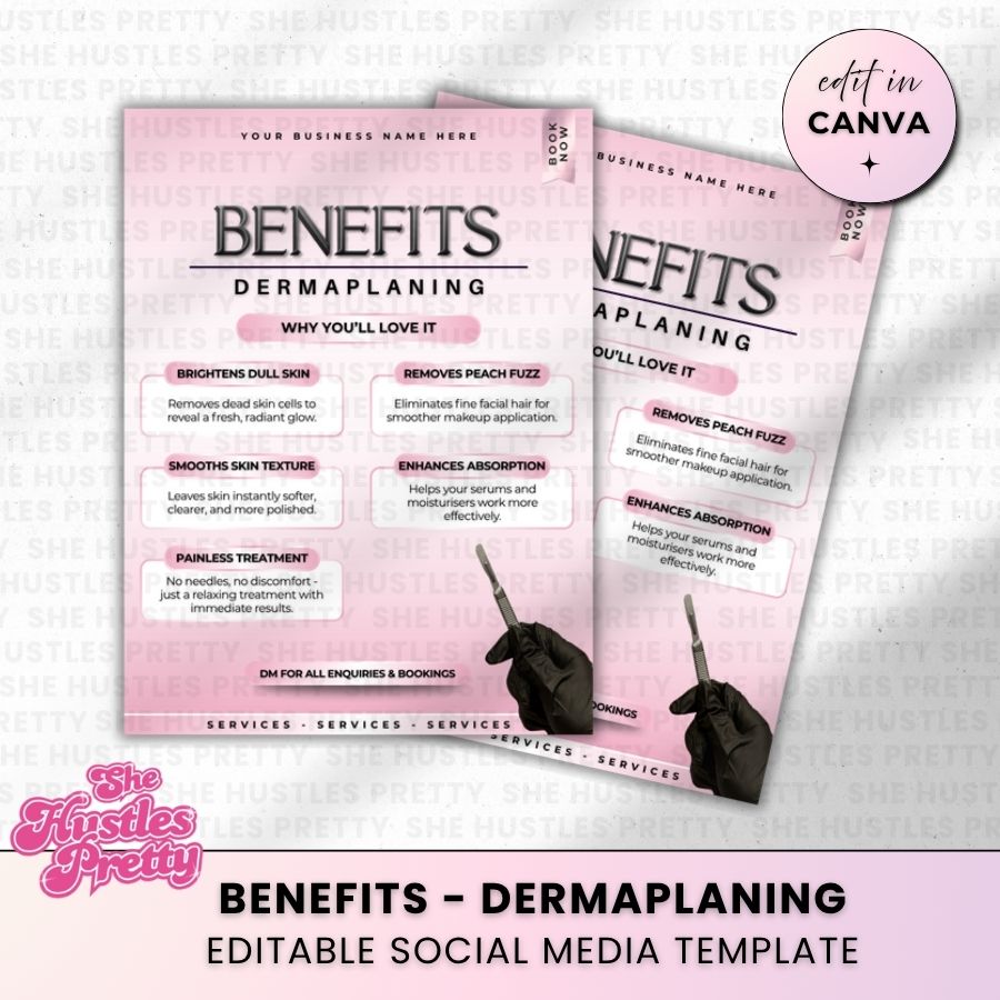Dermaplaning Benefits Template for Social Media | White & Pink | For Beauty Professionals