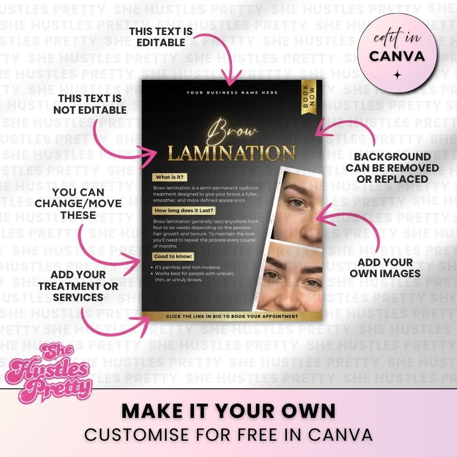 Brow Lamination - What is it? | Social Media Templates | Black & Gold Luxe