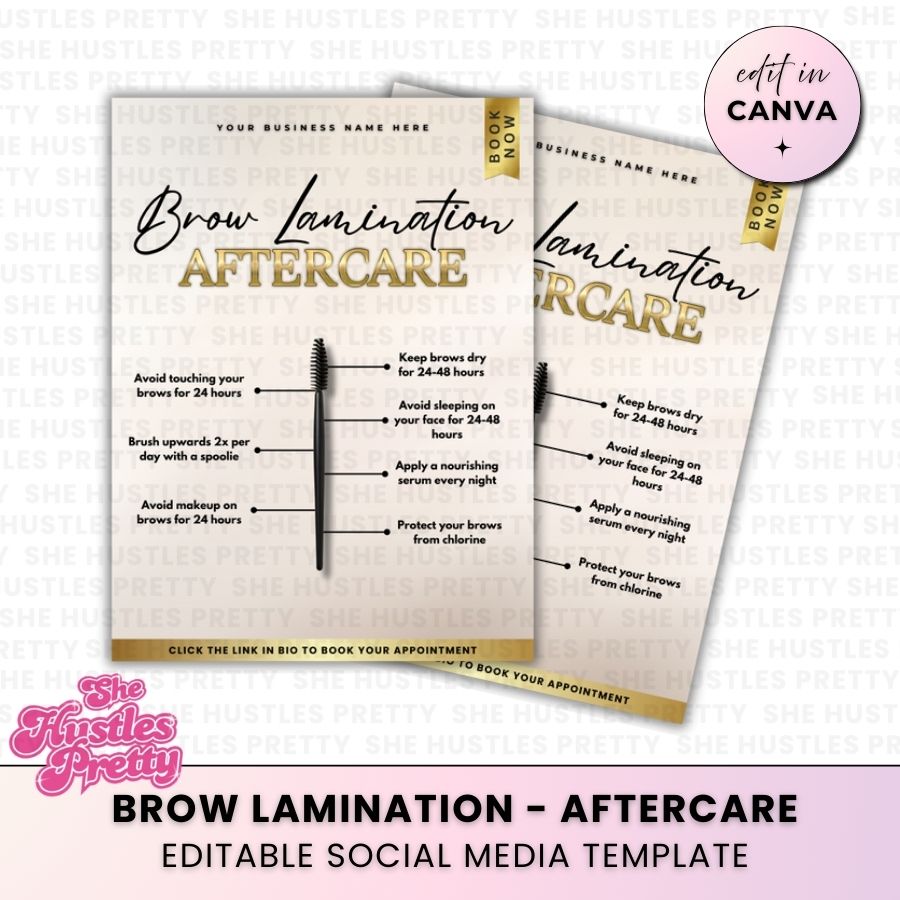 Brow Lamination - Aftercare | Social Media Templates | Beige & Gold Luxe