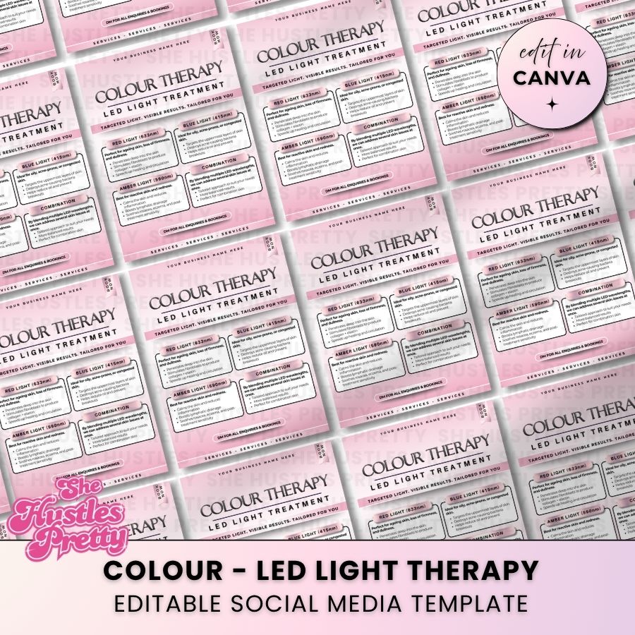 Colour Therapy LED Light Treatment Template for Social Media | White & Pink | For Beauty Professionals