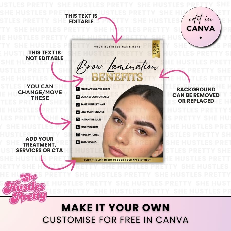 Brow Lamination - Benefits | Social Media Templates | Beige & Gold Luxe