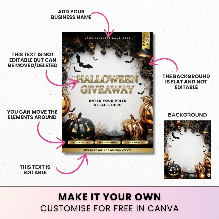 Halloween Giveaway Template | Black & Gold | For Beauty Professionals