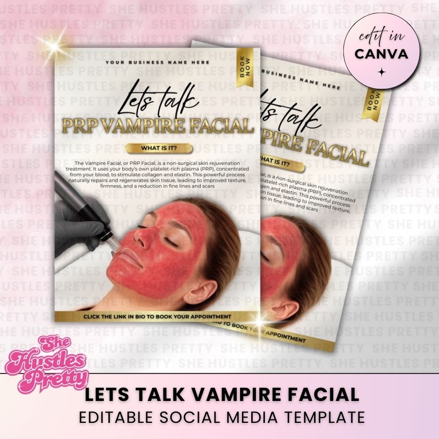 Lets Talk PRP Vampire Facial Social Media Template | Beige & Gold Luxe | For Aestheticians