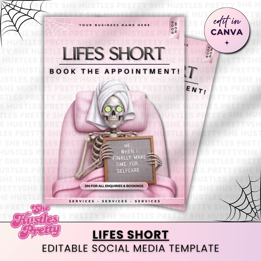 Lifes Short Funny Halloween Social Media | White & Pink | For Beauty Professionals