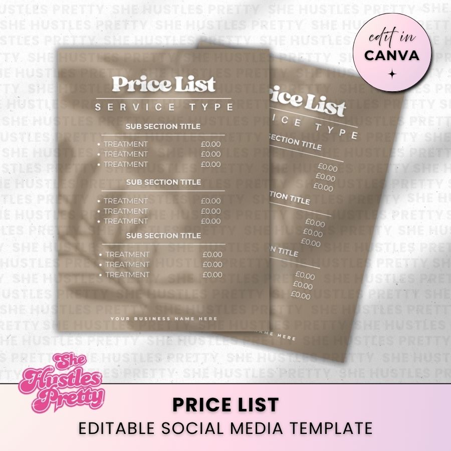 Price List Template for Social Media | Latte Layers | For Beauty Professionals