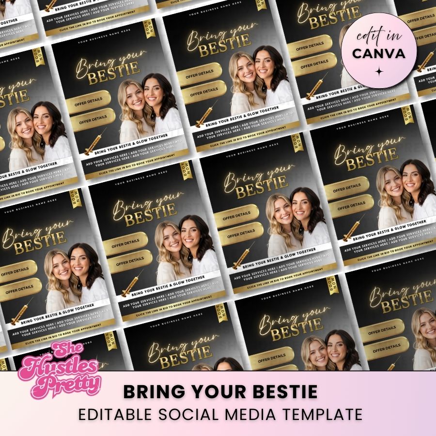 Bring your Bestie Template for Social Media | Beige & Gold | For Beauty Professionals