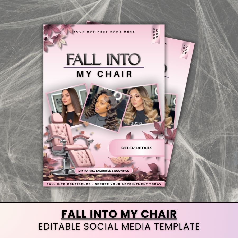 Fall into my Chair Halloween Template | White & Pink | For Beauty Professionals