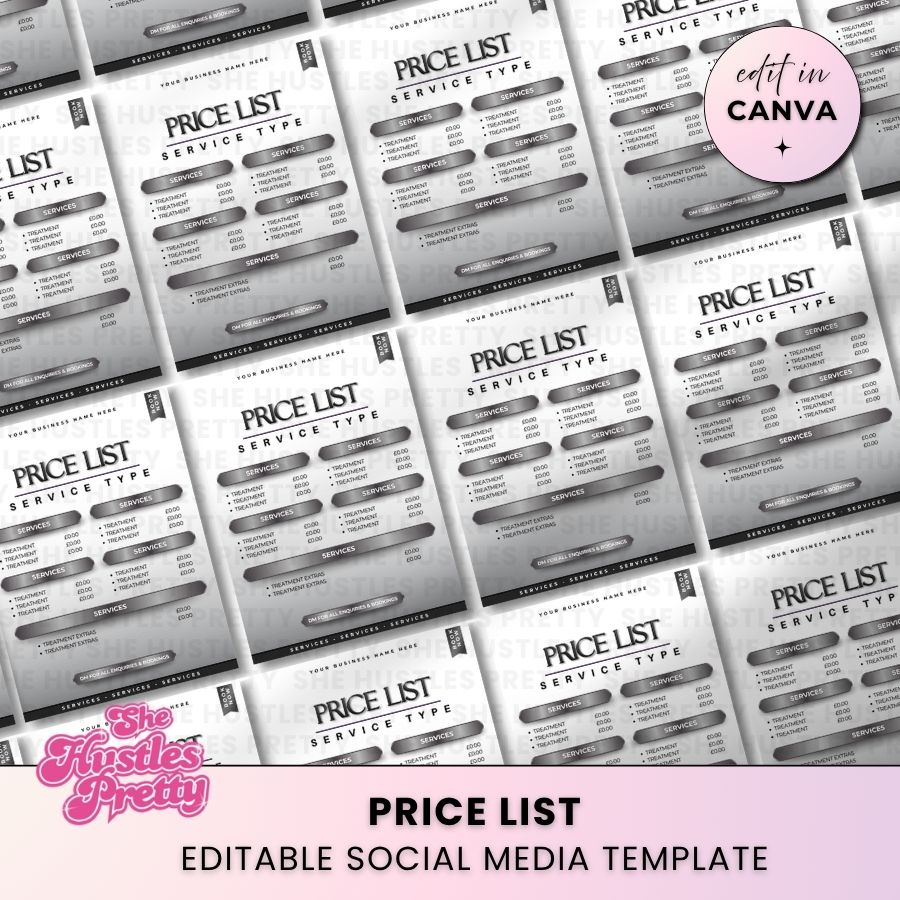 Price List Template for Social Media | Monochrome | For Beauty Professionals