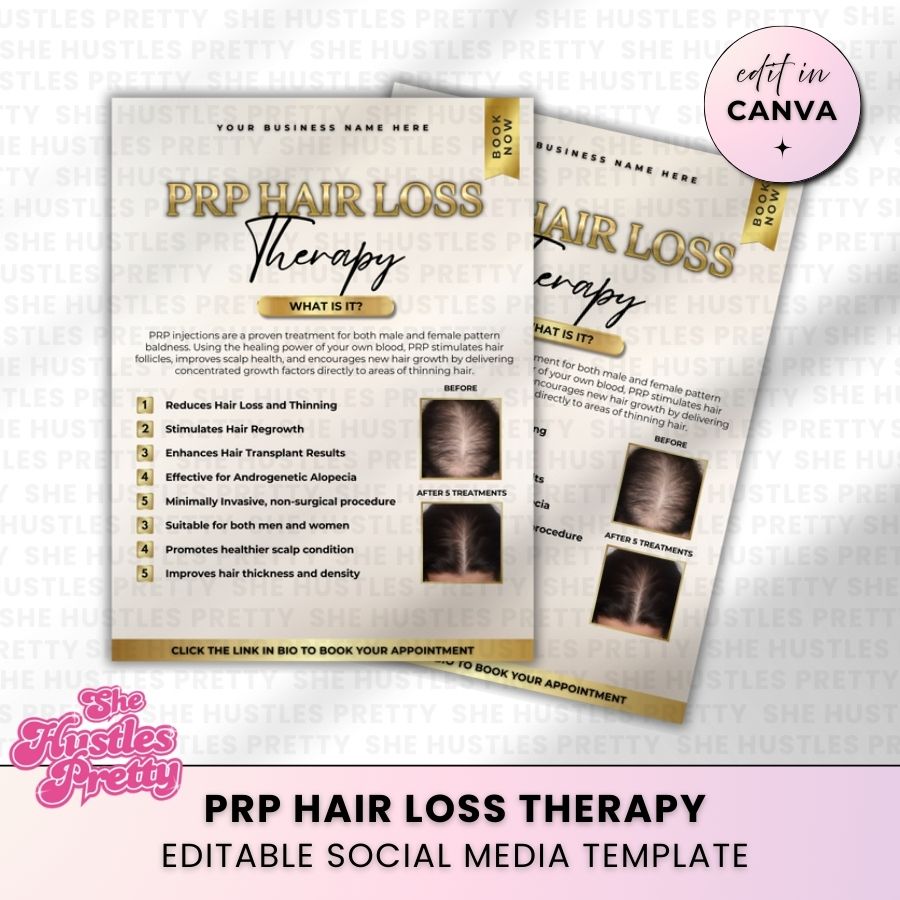 PRP Hair Loss Therapy Social Media Template | Beige & Gold Luxe | For Aestheticians
