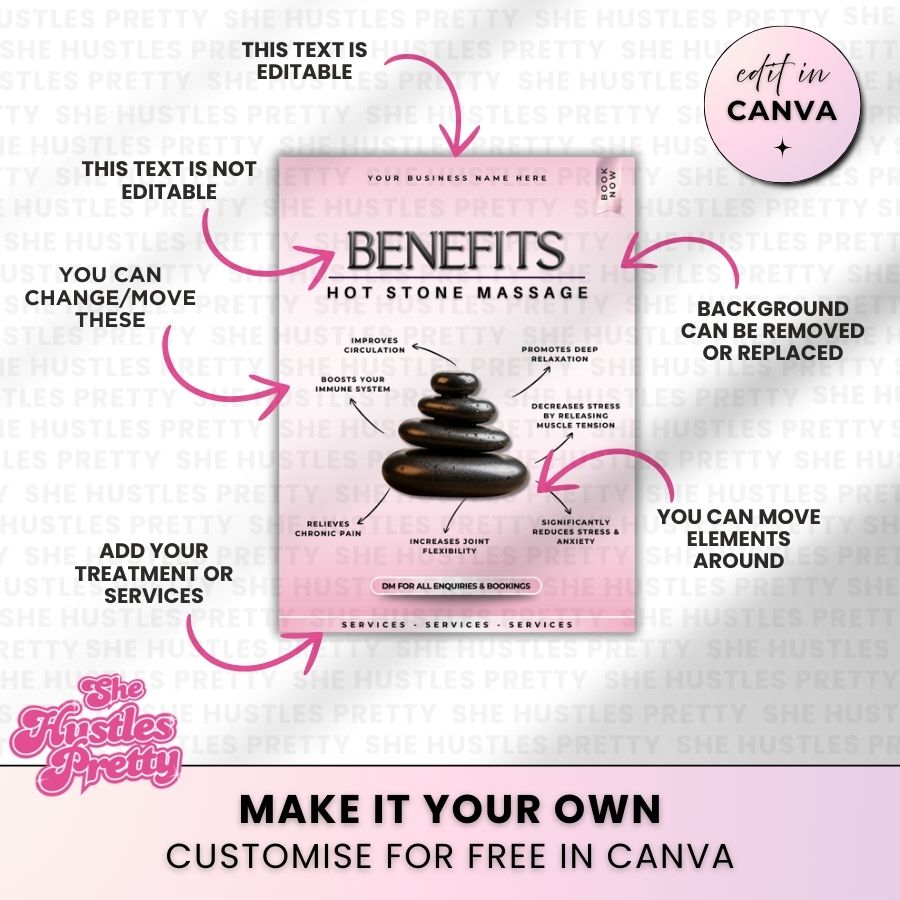 Benefits Hot Stone Massage for Social Media | White & Pink | For Massage Therapists
