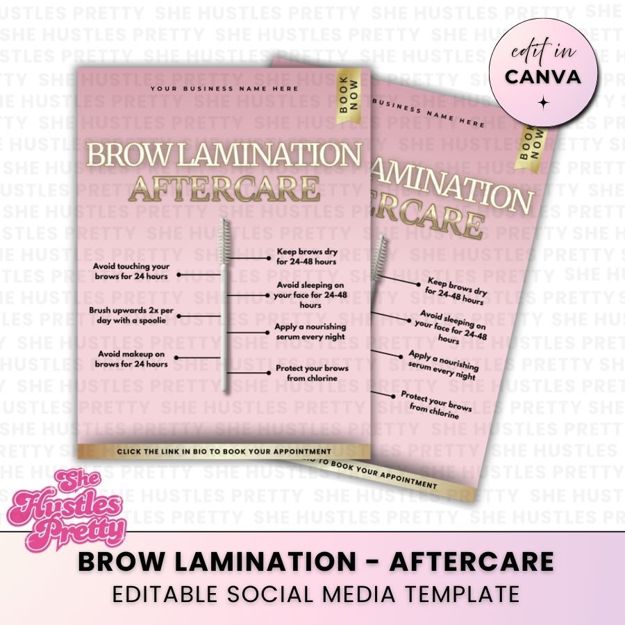 Brow Lamination - Aftercare | Social Media Templates | Baby Pink & Gold