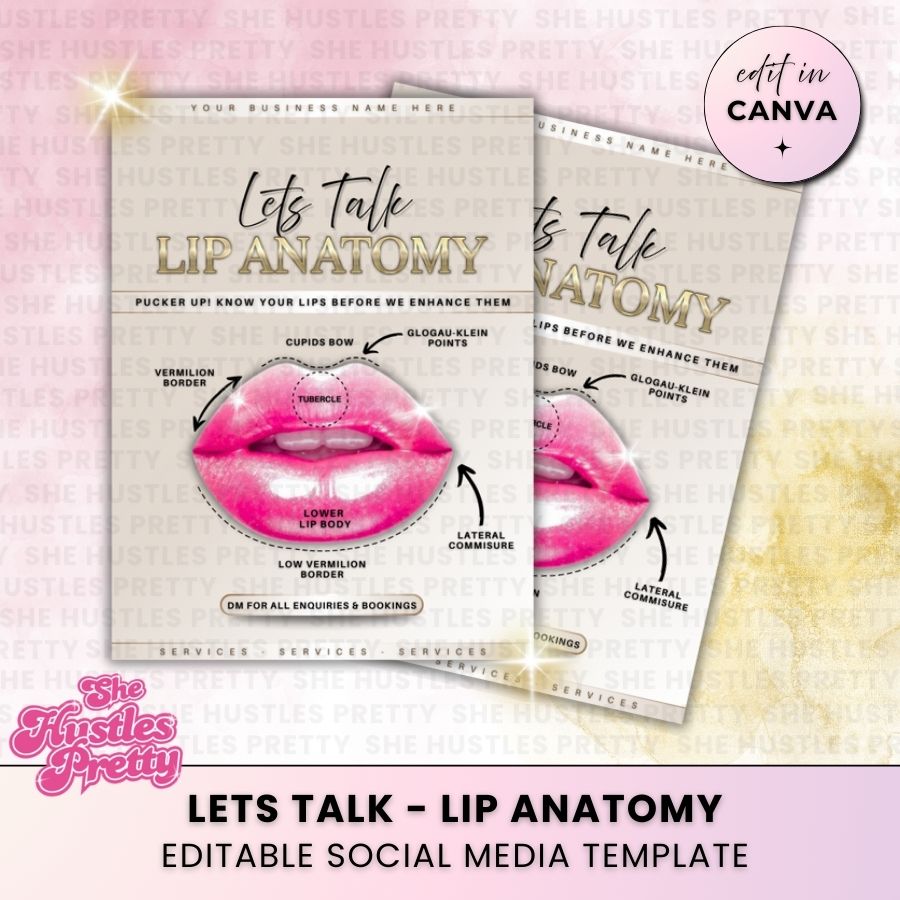 Lip Anatomy Template for Social Media | Golden Nude | For SPMU or Aesthetician