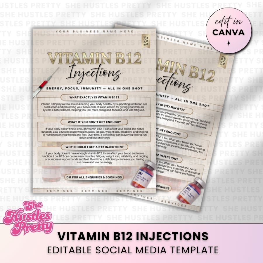 B12 Injection Social Media Template | Golden Nude | For Aestheticians
